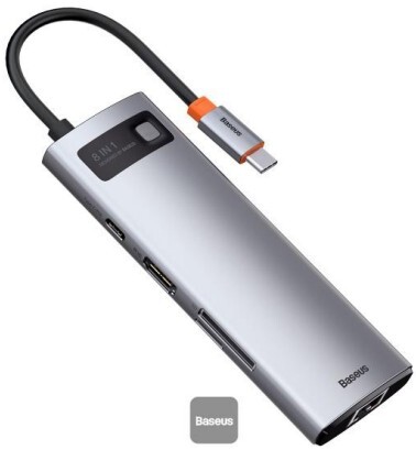 Baseus Metal Gleam 8-in-1 Type-C HUB Docking Station (Gray)